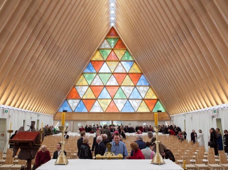 Cathedral in Christchurch New Zealand, made of paper tubes, was built after the earthquake and opened in 2013.