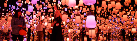 Forest of resonating lamps is possibly the most popular exhibit area. Visitors get two minutes in the room to take selfies. Lamps change color frequently.